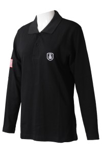 P1268 製造女裝長袖Polo恤  時尚設計黑色Polo恤2粒鈕繡花LogoPolo恤 Polo恤供應商  瑞士